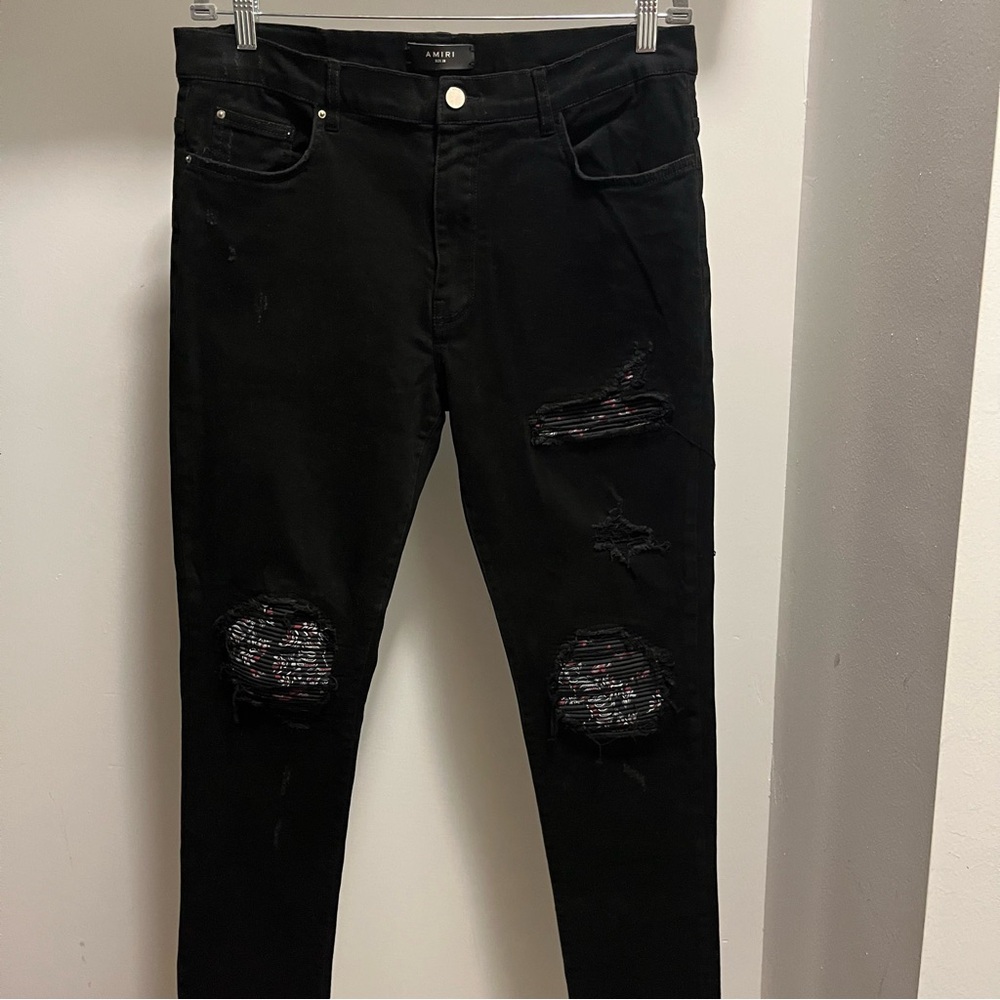 AMIRI men Rock Bandana Art Patch Skinny Jeans 36 Luxury Denim MX1 Distressed